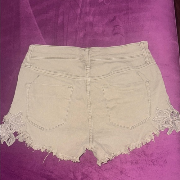 Mossimo Denim Shorts olive army green High Rise Waist Lace Trim jeans Women 0/25 - Picture 4 of 6